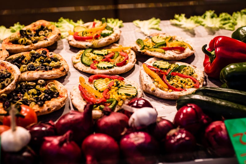 Pizza catering setup at a party